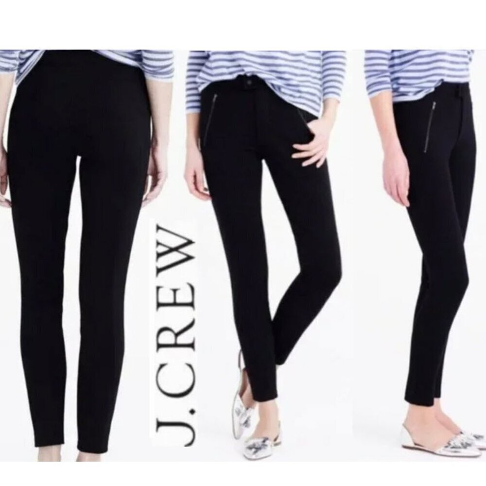 J.Crew Pixie Ankle Ponte Pant Slim Black Knit Zip Pockets Size 0R
